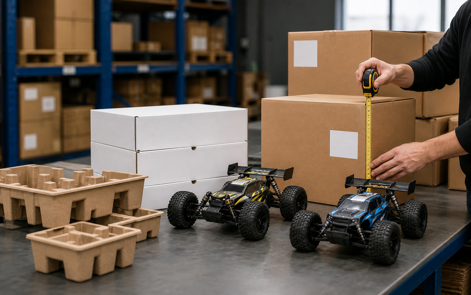 Illustrative RC car packaging planning scene