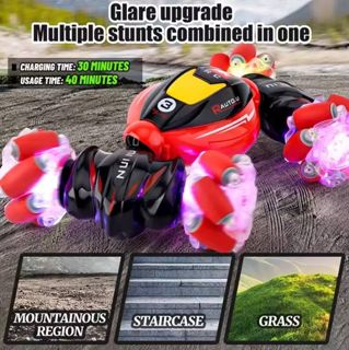 UNRESOLVED-1601239377683 Double-sided Stunt RC Car with Glow-in-the-Dark Wheels Outdo