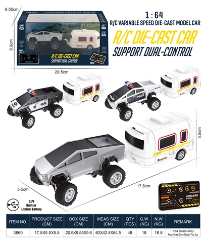 1:64 Alloy RWD RC Tesla with Trailer