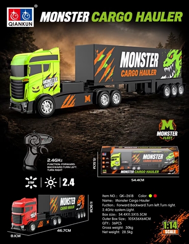 1/14 4-Channel RC Tractor-Trailer with Lights