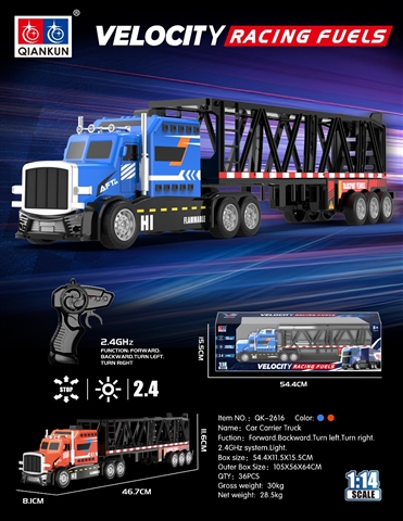 1/14 4-Channel RC Tractor-Trailer with Lights